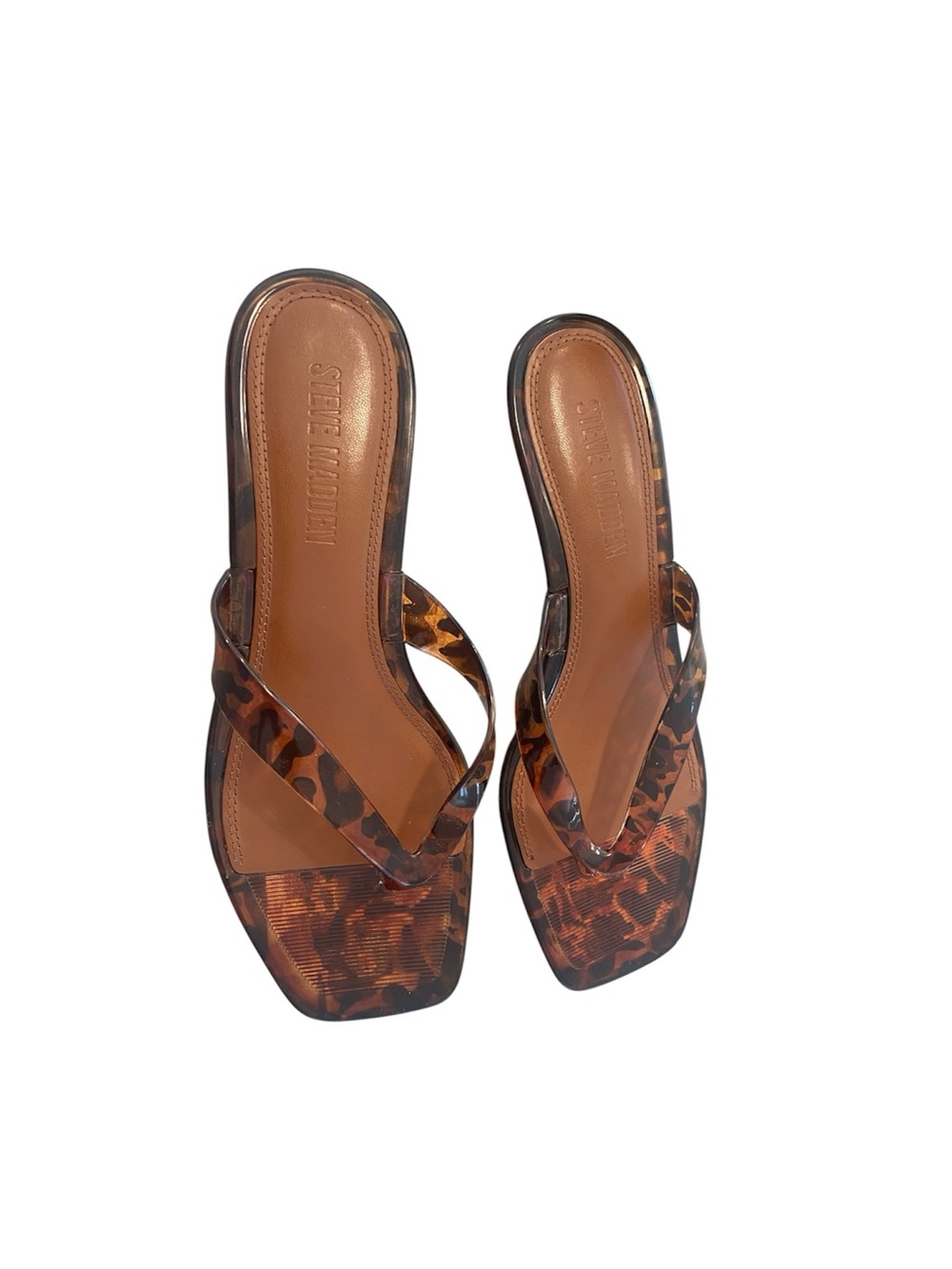 NEW!!Steve Madden Tortoiseshell Brown Kitten Heel Thong Sandals Sz 6.5 - Picture 3 of 5